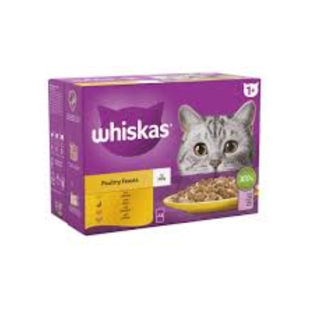 WHISKAS CAT POUCHES POULTRY FEASTS IN JELLY 12*85G